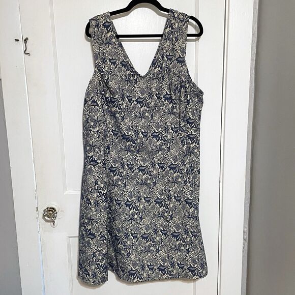 NEW Doe & Rae Plus Size 3X Sleeveless Floral Dress Blue Cream A Line V-neck - Picture 1 of 6
